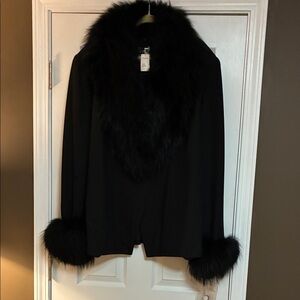 Ben Marc Black Faux Fur Trim Jacket NWT